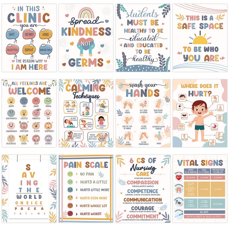 Aposwow School Nurse Office Decor - 12Pcs Health Posters for School Nurse Bulletin Board Decorations Supplies, Boho Health Posters for Nursing Clinic Bulletin Board Office Decor, 11 x 14 Inches - Image 1